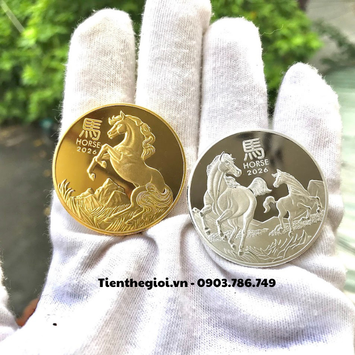 Cặp Xu Úc Hình Con Ngựa Mạ Vàng Bạc tặng Túi Gấm Lộc